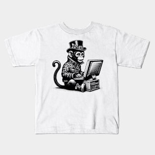 Punk Rock Goth monkey on Computer Vintage Style Kids T-Shirt